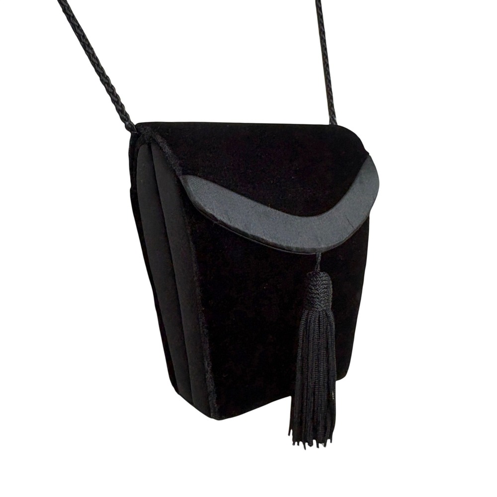 VTG Valerie Stevens Black Velvet Evening Bag Tassel Shoulder Clutch Envelope
